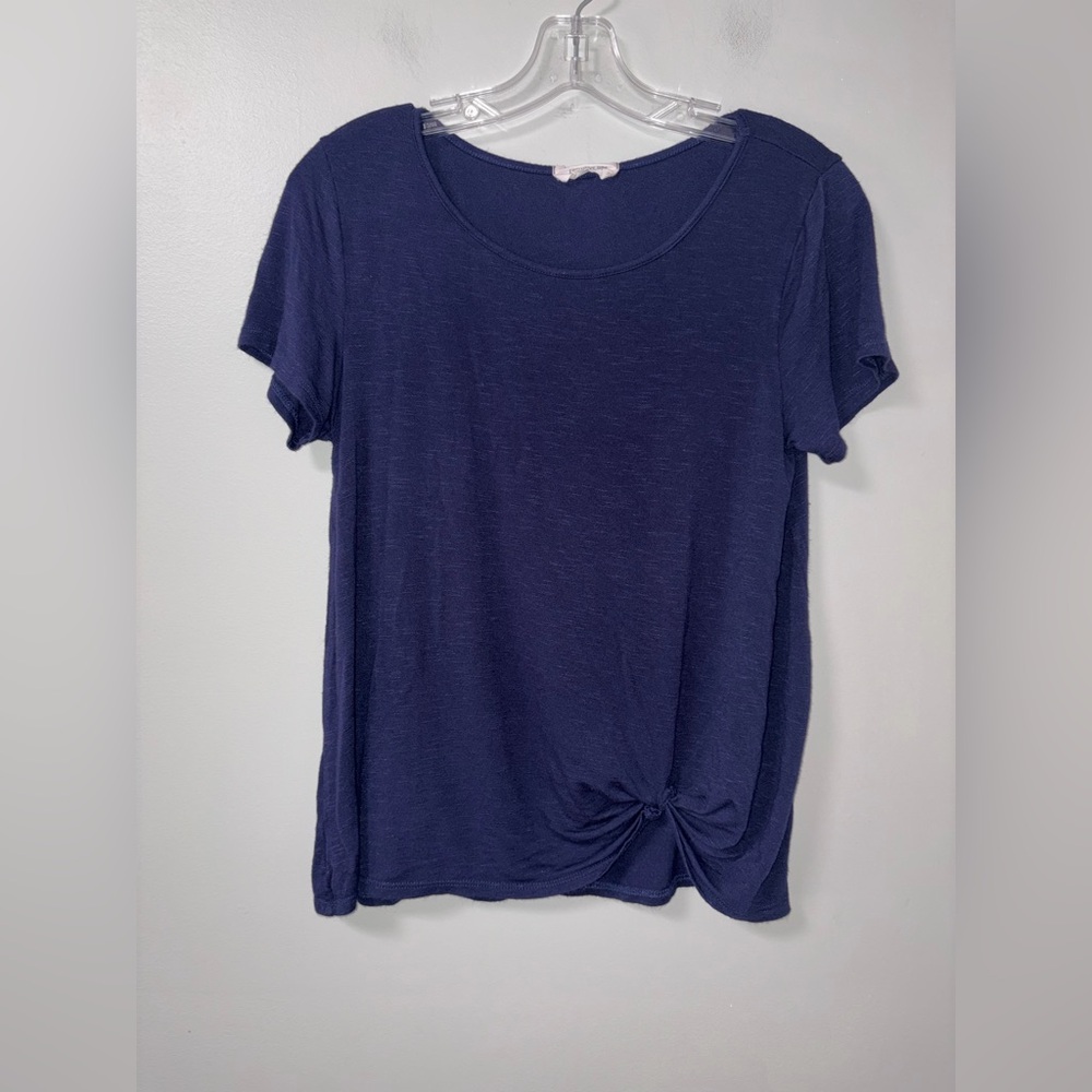 Exclusive One Navy Round Neck Side Tie Basic Solid Minimalist Top M
